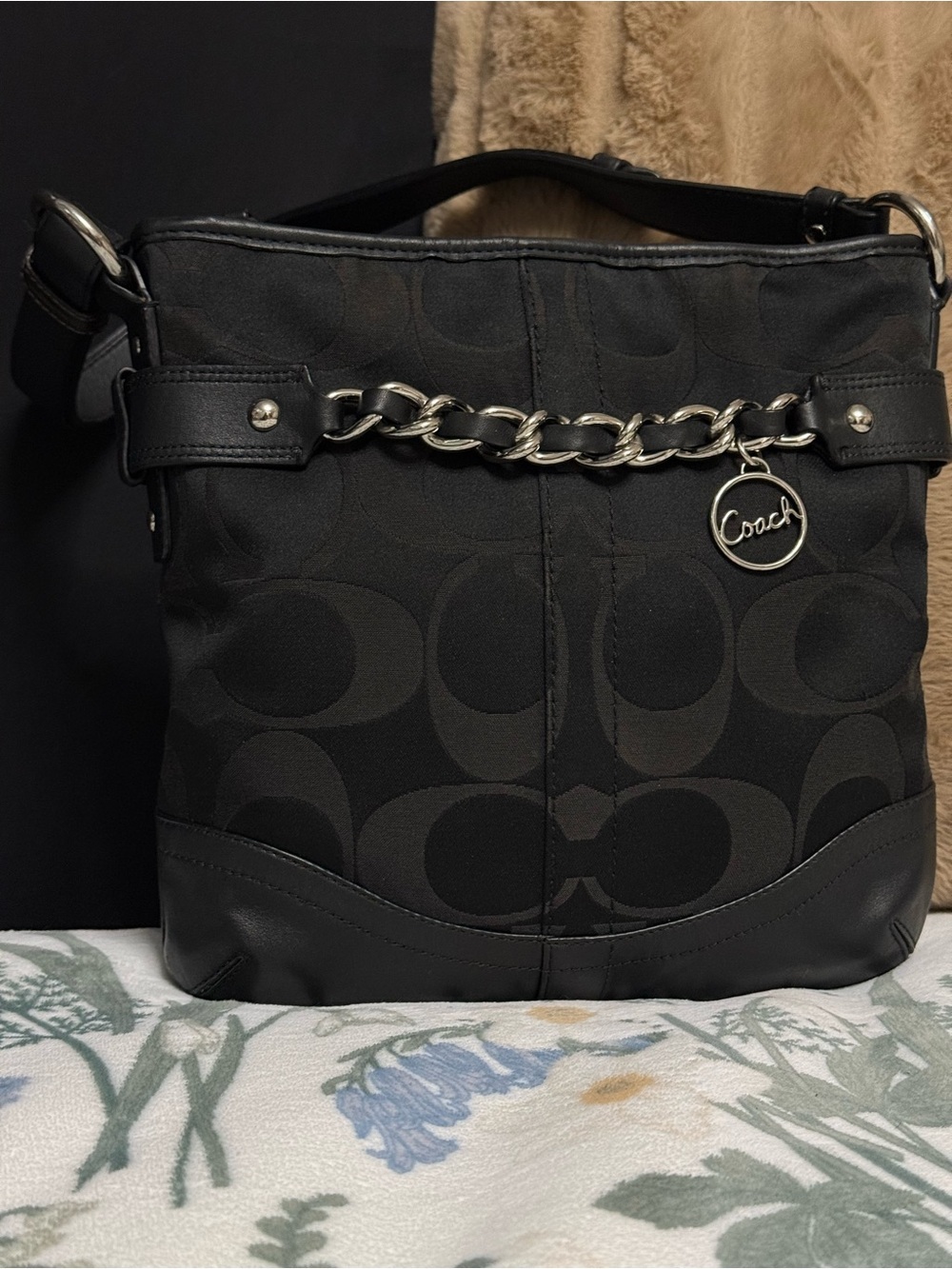 Coach Vintage Black Signature Jacquard Chelsea Ashlyn Hobo Shoulder Bag 17790